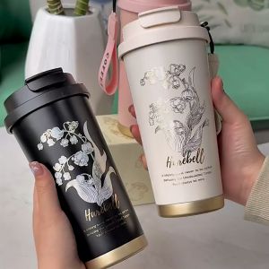 แก้วกาแฟพกพา แก้วสูญญากาศ สแตนเลส316 แก้วเก็บร้อน/เย็นขนาด500ML พร้อมสายห้อยน่ารัก  แก้วกาแฟเก็บอุณหภูมิ พกพาสะดวก เก็บความเย็นได้นาน ดีไซน์กระทัดรัด