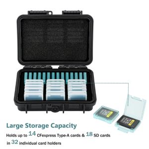 KIWIFOTOS Memory Card Case Holds Up To 14 CFexpress Type-A Cards and 18 SD Cards in 32 Individual Card HoldersWaterproof Moisture-proof Dustproof Design