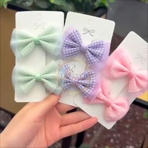 Jepit Rambut Korea Anak Perempuan Pita Motif Kotak Aksesoris Hiasan Rambut Fashion Korea AK158