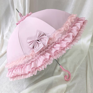 Lolita Style Arch Shape Sunshade Umbrella Lace Trim Bird Cage Design Princess Girl Heart Umbrella Long Handle Manual Carbon Fiber