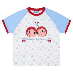 MEDM | Cherry Pattern All-over Print Color Block Casual Couple T-shirt