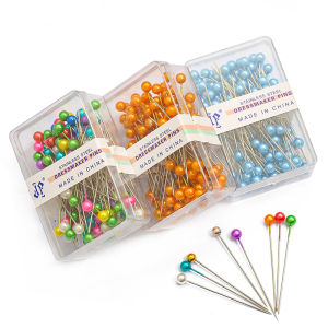 100ชิ้น/กล่องเข็มหมอนเย็บปักถักร้อยหัวมุกกลมสีสันสดใสงานฝีมือแบบทำมือปักช่อดอกไม้งานแต่งงานงานเย็บปักอุปกรณ์เย็บผ้ากล่อง