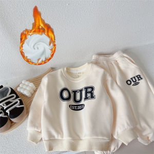 Autumn Boys Clothing Sets Kids Plus Velvet Warm Sweatshirts+Pants 2 Pcs Fashion Letter Print Children Thicken Sports Suit