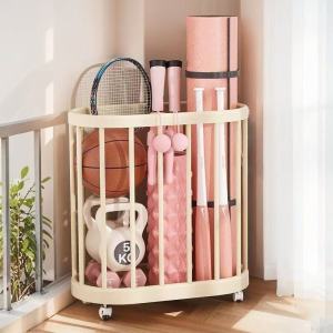 Home Gym Sports Yoga Mat Storage Basket Basketball Equipment Organizer Fitness Gear Rack Simple Design Mobile Roller