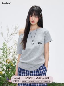 Peasluna Korean Style Sweet Cool Shoulder Bared Short Sleeve Womens T-shirt Lazy Design Loose Summer Top Butterfly Knot Pure Color