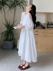 French Style Casual Loose Womens Dress Soft Comfortable Polyester Fiber Spring Autumn Season Long Sleeve A-Line Skirt