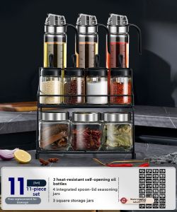 B&W | Kitchen Storage Organizer Spice Jars Set