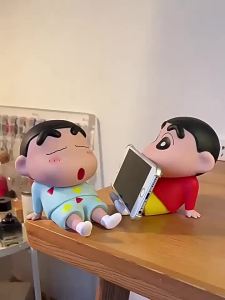 Potdemiel | Anime Figure Crayon Shin-Chan Phone Holder Kawaii Desktop Ornaments Phone Support Mini GK Collection Decoration Toys Girls Gifts