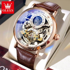OLEVS Mechanical Hollow Mens Watch Swiss Movement Business Suits Classic Two Pin Waterproof Luminous Automatic Leather Watch For Man Original