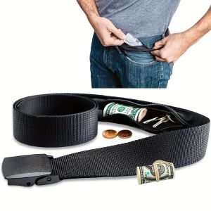 Men Belt with Zipper Travel Cash Anti-theft Belt Portable Hidden Money Belt Wallet Waist Bag Secret Hidden Travel Tactical Belt