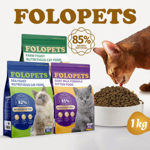 FOLOPETS Cat Food: 1kg Adult Cat Dry Food Chicken Fish Goat Milk Flavor