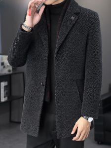 HENGYUANXIANG | Hengyuanxiang Mens Woolen Coat Casual Suit Collar Detachable Scarf Autumn Winter New Style Trendy Outerwear Mid-Length