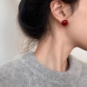YICAN | Sterling Silver Red Pearl Earrings No-piercing Clip-on