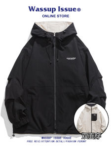 Wassup Issue American Reversible Jacket Mens Spring and Autumn Loose Couples Windproof Jacket Men