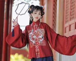Womens Hanfu Set Stand Collar Open Front Autumn