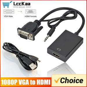 1080P VGA To HDMI Converter VGA Male To HDMI-Compatible Female with 3.5mm Audio Video Cable for Computer Laptop TV Projector