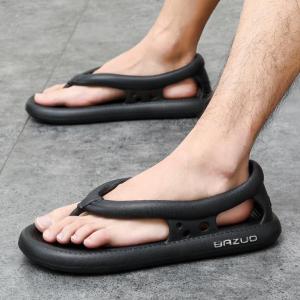 Mens Outdoor Slippers Summer Anti-Slip Deodorant 2024 New Black Sandals High-End Package Summer Home Shoes Cotton Slippers