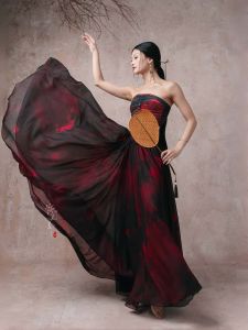 WYZ Cover Snake Original Calligraphy Print Quần Áo Khiêu Vũ Jazz Cổ Điển Cho Nữ Váy Xếp Ly Lớn Phong Cách Truyền Thống Mùa Thu 2025