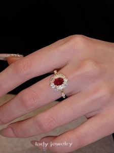 Fashionable S925 Silver Red Gem Ring Set in a Unique Cluster Fashion Jewelry Elegant Personality Small Luxury Trendy Design