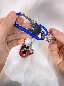 1 Sepasang Gantungan Kunci Motor Mobil Keamanan ganda / Metal Car Keychain Clip Oranye/Biru/Hitam