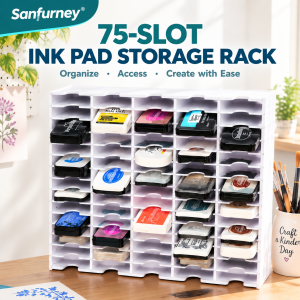 Sanfurney 75-Slot Ink Pad Storage Rack with Adjustable Dividers Desktop & Wall Mount Organizer for Ranger & Tsukineko Ink Pads