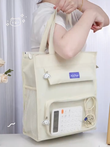 Cute File Bag Large Capacity File Bag Bookbag Student Handbag with Zipper Handheld Canvas Bag