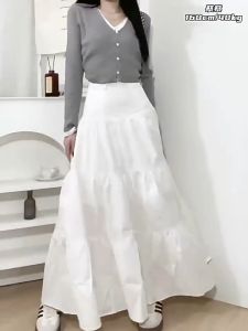🔥Fran🔥 2024 NEW High Waist White Skirt Women Long Skirt A-line Cake Skirt Fairy Artistic Sense Skirt
