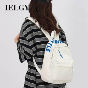 IELGY กระเป๋าเป้ผู้หญิงกระเป๋าคอมพิวเตอร์ความจุมากเทรนด์นักศึกษากระเป๋าสะพายลายเรียบจดหมาย