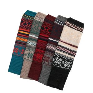 Korean Style Extended Woolen Womens Socks Thick Warm Leggings Booties Covers Autumn Winter Home Sweet Pattern Striped