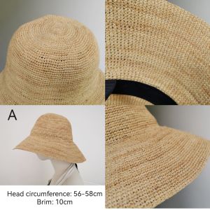 DaVee Raffia straw hat Handmade woven straw hat Summer anti-UV sun Hat Beach Hat with black beige brown and olive green bands.