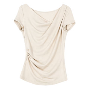 PIAOYA | Off Shoulder Ruffled Slim Fit T-shirt