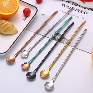 Thìa Nhựa Kim Loại 304 Bằng Thép Không Gỉ Thìa Hoa Anh Đào Dùng Để Trộn Trà Sữa Và Uống Nước Thìa Hút Nước