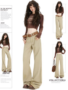 MZVZ | Quần Jeans Xanh Khaki Phong Cách Retro Ống Rộng