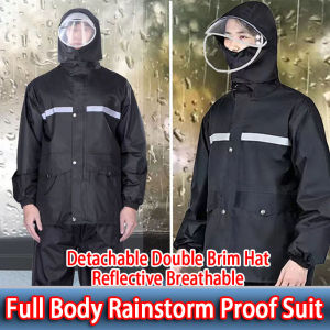 Raincoat Suit Motorcycle Coat Waterproof Rain Black Oxford Cloth Raincoat Coat Jacket Bicycle Outdoor Rainsuit Windproof Reflective Strip Face Shield Baju Hujan 雨衣