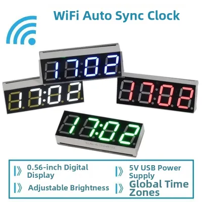 MEISITEKEKE | Smart WiFi Time Clock Module Network Automatic Synchronization LED Digital Tube Electronic Clock Kit USB5V Home Decor Accessories