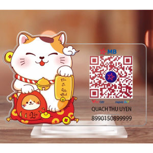 Qr Code Để Bàn Hình Mèo Thần Tài Chất Liệu Mica