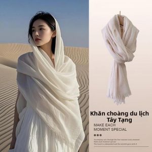 Khăn Lụa Màu Be Vintage Chống UV Sẵn Sàng Cho Ảnh