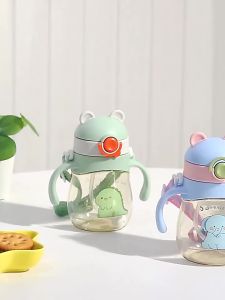 Cute Cartoon-Style Direct Drinking Water Bottle with a Plastic Handle Designed for Learning to Drink.