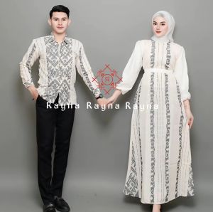 Set Couple Pasangan New Putih Dress Tenun Kemeja Tenun Baju Kondangan Rayna