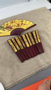 Classic Chinese Handheld Folding Fan – 10" Mahogany Imitation & Silk Fan (Men’s Style)