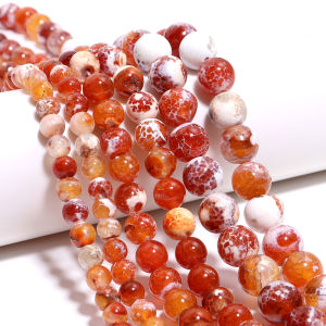Natural Faceted White Red Frost Cracked Fire Carnelian Onyx Agates Round Beads 15 Strand 6/8/10mm Diy Bracelet Accessories