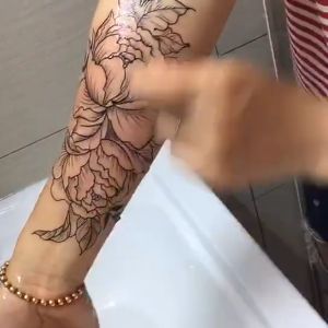 รอยสักชั่วคราวขนาดใหญ่ สิงโตเผ่า สีดำ สำหรับผู้หญิง นักรบเสือ รอยสักปลอม รอยสักคราว