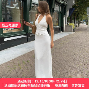 Spicy Girl Style Neck Hanging V-Neck Button Cardigan + Slim Fit Split Skirt Set Womens Autumn Winter Fashion Ensemble