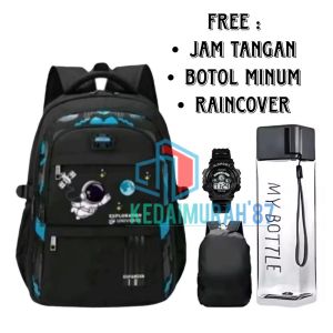 Tas Ransel Anak Pria Tas Punggung Anak Sekolah SD SMP Astronot Kapasitas Besar Free Jam Tangan Botol Minum Raincover Tas Backpack Kanvas Tas Sekolah