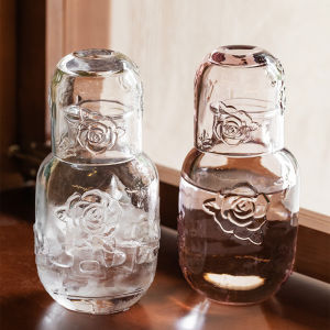 Vintage Glass Cold Water Cup Juice Tea Milk Cup with Lid for Single Person Restaurant Dining Utensils Japanese Style Red