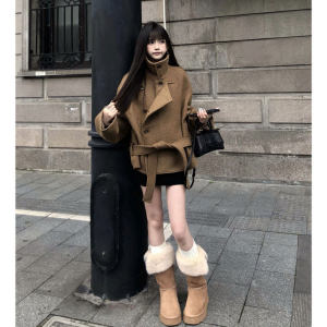 CHANGTONG | Stylish Petite High-neck Short Wool Coat