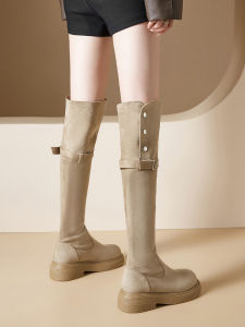 Agsdon Womens Over-Knee High-Top Boots 2024 New Autumn Winter Thick Bottom Knight Style Fashionable Casual Rubber Sole