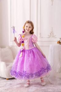 Girls Rapunzel Cosplay Princess Costume Kids Tangled Role Play Stage Performance Dress Children Birthday Halloween Party Frocks