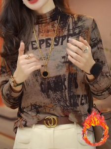 High-End and Fashionable Half Turtleneck Bottoming Shirt Womens Long Sleeves Fall and Winter New Arrival Fleece-lined Thickened Thermal Shirt Inner Wear Blouse