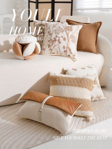 ครีมบราวน์วินเทจ สไตล์ฝรั่งเศส ปลอกหมอนโซฟาห้องนั่งเล่นตกแต่งเบาะถอดซักได้สแควร์